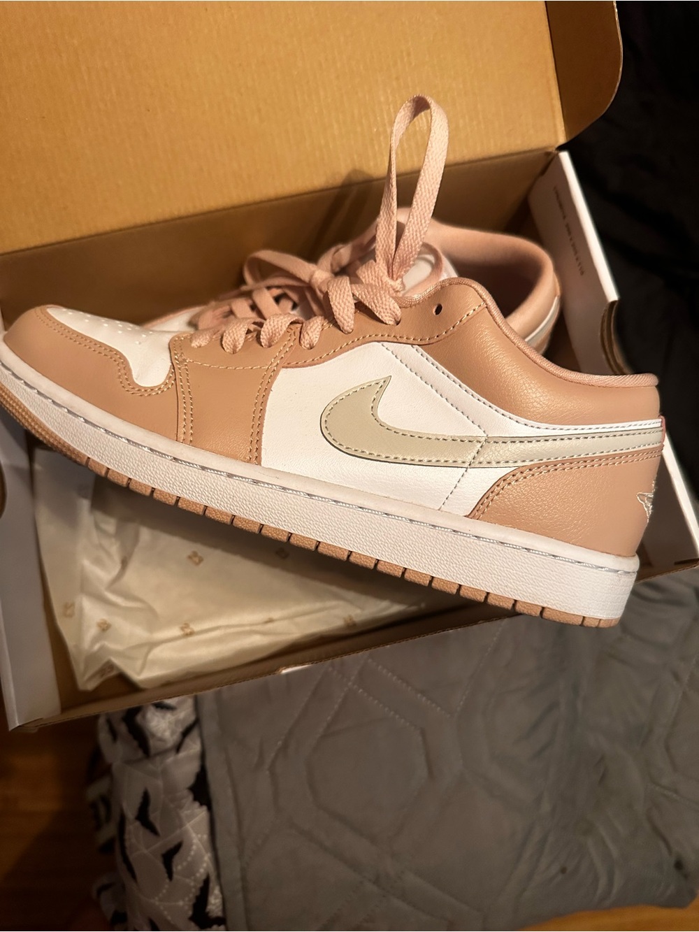 Nike Jordan One Low Top Sneaker in Blush Pink & White women size 9